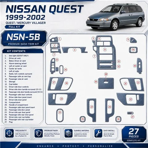 Nissan Quest 1999-2002 3D Cockpit Dekor Interieurleisten Set 27-teilig