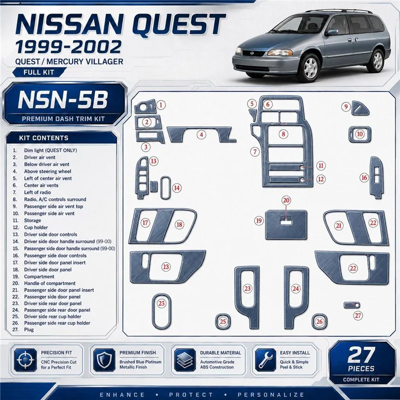 Nissan Quest 1999-2002 3D Cockpit Dekor Interieurleisten Set 27-teilig