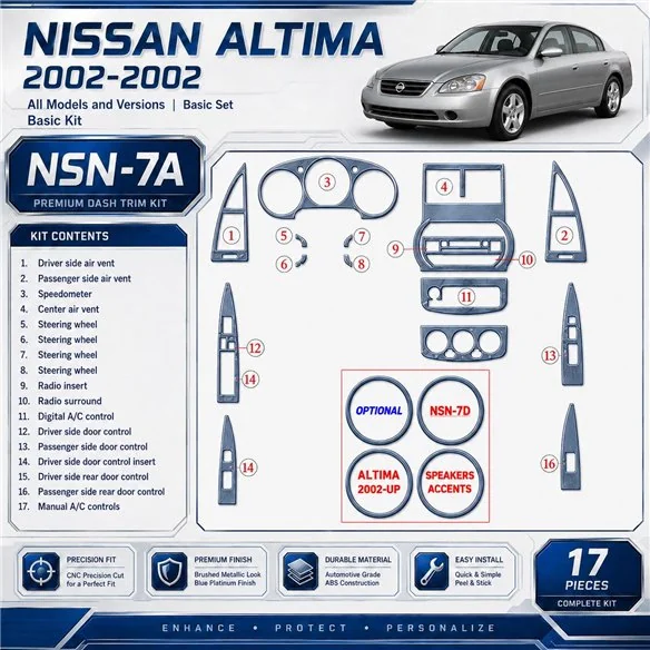 Nissan Altima 2002-2002 3D Cockpit Dekor Interieurleisten Set 17-teilig