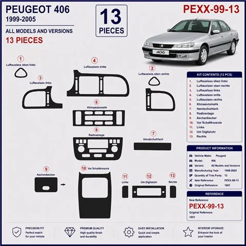 Peugeot 406 1999-2005 3D Armaturenbrett-Dekor-Set, 13 Teile 2