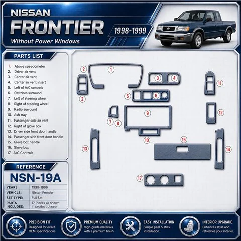 Nissan Frontier 1998-1999 3D Cockpit Dekor Interieurleisten Set As shown in product diagram-teilig