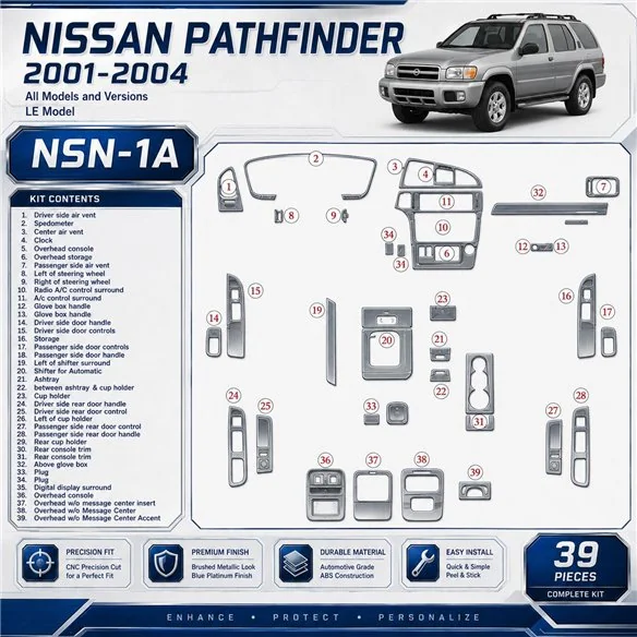 Nissan Pathfinder 2001-2004 3D Cockpit Dekor Interieurleisten Set As shown in product diagram-teilig