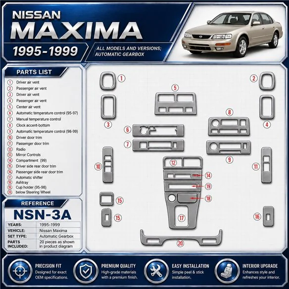 Nissan Maxima 1995-1999 3D Cockpit Dekor Interieurleisten Set 21-teilig