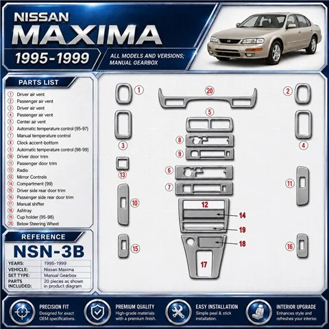 Nissan Maxima 1995-1999 3D Cockpit Dekor Interieurleisten Set 21-teilig