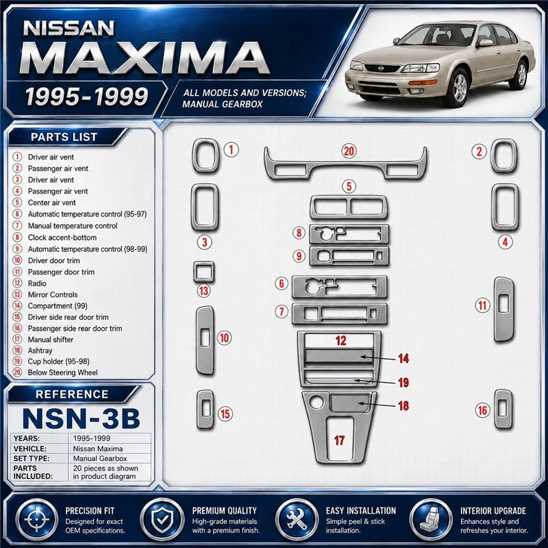Nissan Maxima 1995-1999 3D Cockpit Dekor Interieurleisten Set 21-teilig