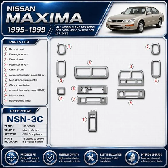 Nissan Maxima 1995-1999 3D Cockpit Dekor Interieurleisten Set 12-teilig