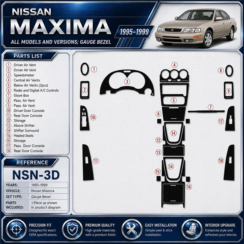 Nissan Maxima 1995-1999 3D Cockpit Dekor Interieurleisten Set As shown in product diagram-teilig
