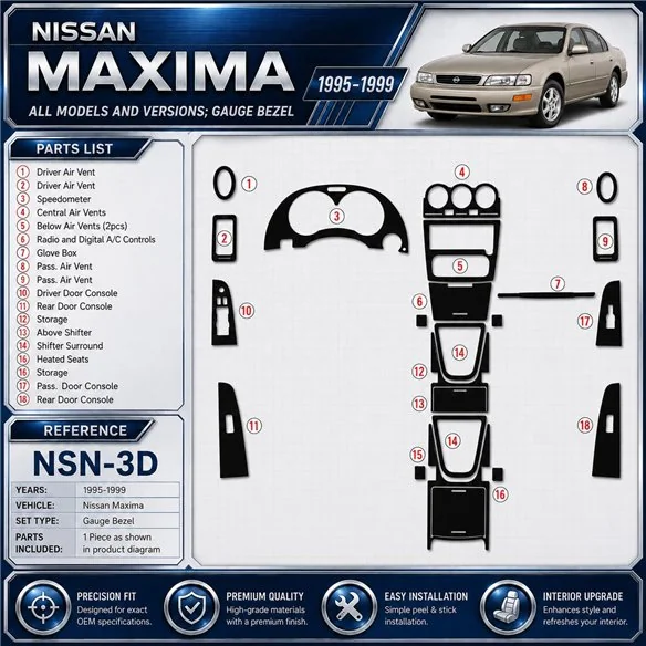 Nissan Maxima 1995-1999 3D Cockpit Dekor Interieurleisten Set As shown in product diagram-teilig