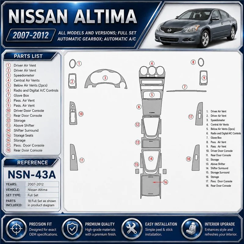 Nissan Altima 2007-2012 3D Cockpit Dekor Interieurleisten Set Full Set / as shown in product diagram-teilig