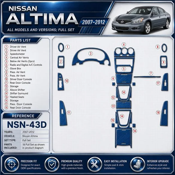 Nissan Altima 2007-2012 3D Cockpit Dekor Interieurleisten Set Full Set / as shown in product diagram-teilig