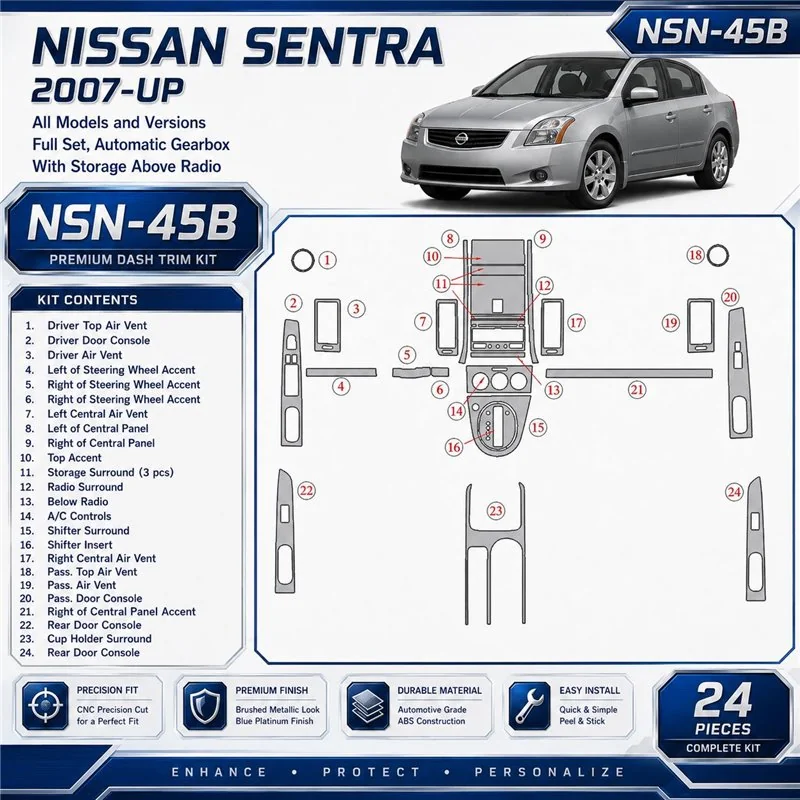 Nissan Sentra 2007-heute 3D Cockpit Dekor Interieurleisten Set Full Set / as shown in product diagram-teilig