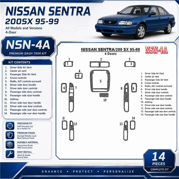 Nissan Sentra 1995-1999 3D Cockpit Dekor Interieurleisten Set 14-teilig