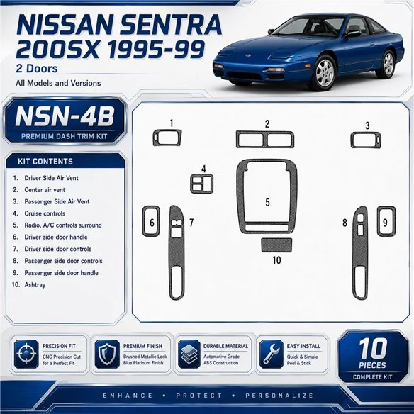 Nissan Sentra 1995-1999 3D Cockpit Dekor Interieurleisten Set 10-teilig