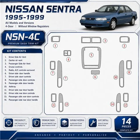 Nissan Sentra 1995-1999 3D Cockpit Dekor Interieurleisten Set As shown in product diagram-teilig