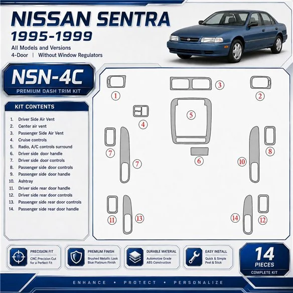 Nissan Sentra 1995-1999 3D Cockpit Dekor Interieurleisten Set As shown in product diagram-teilig