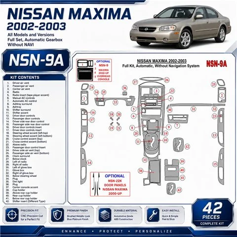 Nissan Maxima 2002-2003 3D Cockpit Dekor Interieurleisten Set Full Set / as shown in product diagram-teilig