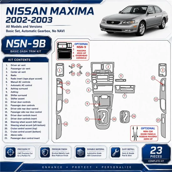Nissan Maxima 2002-2003 3D Cockpit Dekor Interieurleisten Set 23-teilig
