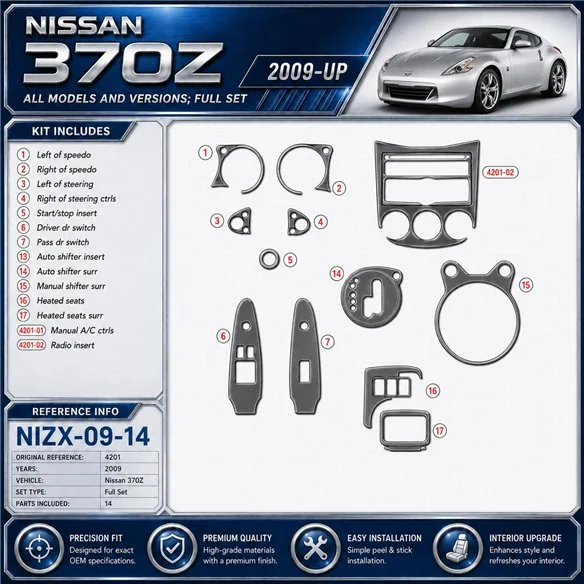 Nissan 370Z 2009 3D Cockpit Dekor Interieurleisten Set 14-teilig