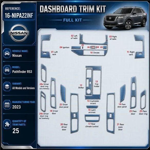 Nissan Pathfinder R53 2023 3D Cockpit Dekor Interieurleisten Set 25-teilig