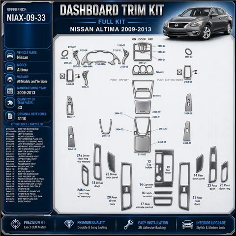 Nissan Altima 2009-2013 3D Cockpit Dekor Interieurleisten Set 33-teilig
