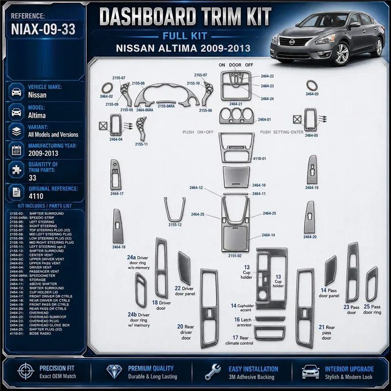 Nissan Altima 2009-2013 3D Cockpit Dekor Interieurleisten Set 33-teilig
