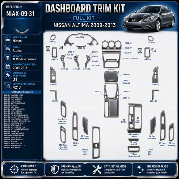 Nissan Altima 2009-2013 3D Cockpit Dekor Interieurleisten Set 31-teilig