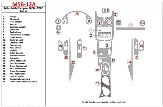 Mitsubishi Eclipse 2000-2005 Voll Satz, 25 Parts set BD innenausstattung armaturendekor cockpit dekor - 1- Cockpit Dekor Innenra