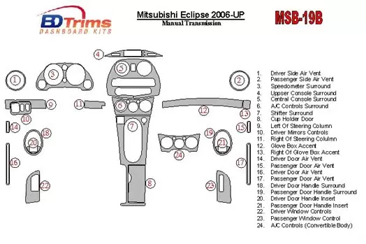 Mitsubishi Eclipse 2006-UP Manual Gear Box BD innenausstattung armaturendekor cockpit dekor - 1- Cockpit Dekor Innenraum