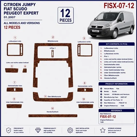 Peugeot Expert 2007+ 3D Armaturenbrett-Dekor-Set, 12 Teile 2