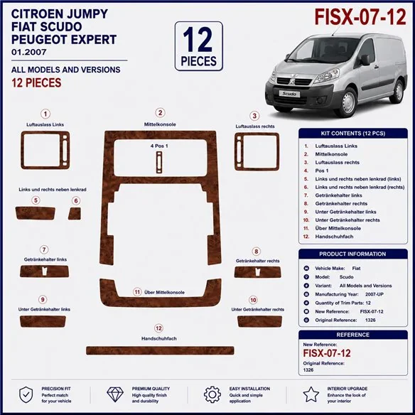 Peugeot Expert 2007+ 3D Armaturenbrett-Dekor-Set, 12 Teile