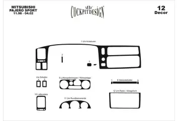 Mitsubishi Pajero Sport 11.98-02 Mittelkonsole Armaturendekor Cockpit Dekor 12-Teilige - 2- Cockpit Dekor Innenraum