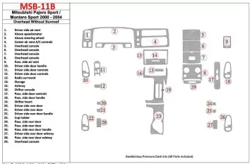 Mitsubishi Pajero Sport/Montero Sport 1998-2008 Overhead Without Sunroof, 29 Parts set BD innenausstattung armaturendekor cockpi