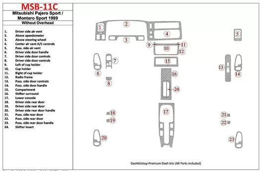 Mitsubishi Pajero Sport/Montero Sport 1998-2008 Without Overhead, 24 Parts set BD innenausstattung armaturendekor cockpit dekor 