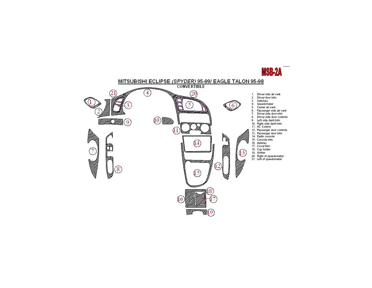 Mitsubishi Spyder 1995-1999 Folding roof-Cabrio 21 Parts set BD innenausstattung armaturendekor cockpit dekor - 1- Cockpit Dekor