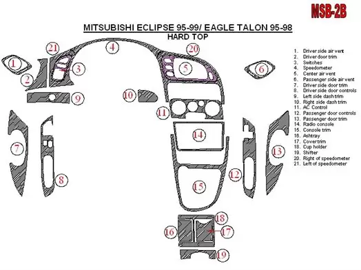 Mitsubishi Spyder 1995-1999 Soft roof-Coupe, 21 Parts set BD innenausstattung armaturendekor cockpit dekor - 1- Cockpit Dekor In