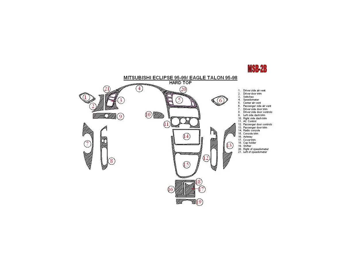 Mitsubishi Spyder 1995-1999 Soft roof-Coupe, 21 Parts set BD innenausstattung armaturendekor cockpit dekor - 1- Cockpit Dekor In