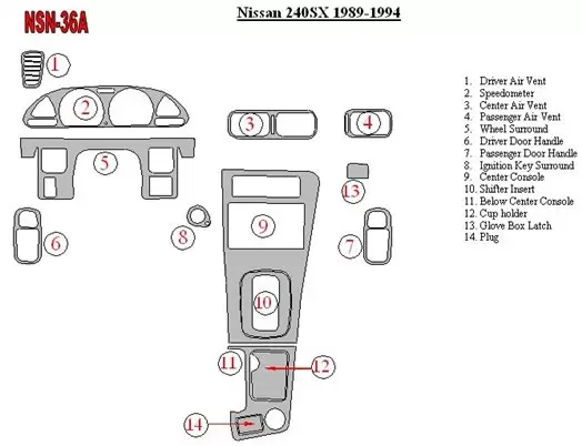 Nissan 240SX 1989-1994 Voll Satz BD innenausstattung armaturendekor cockpit dekor - 1- Cockpit Dekor Innenraum