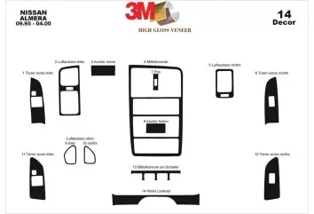 Nissan Almera 95-12.99 Mittelkonsole Armaturendekor Cockpit Dekor 14-Teilige - 2- Cockpit Dekor Innenraum