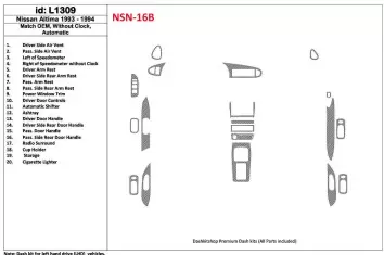 Nissan Altima 1993-1994 Automatic Gearbox, Without watches, OEM Match, 19 Parts set BD innenausstattung armaturendekor cockpit d