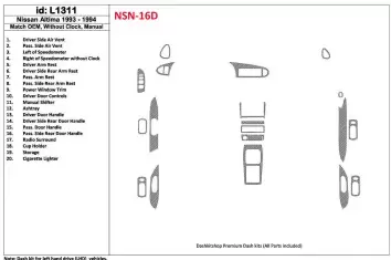 Nissan Altima 1993-1994 Manual Gearbox, Without watches, OEM Match, 19 Parts set BD innenausstattung armaturendekor cockpit deko