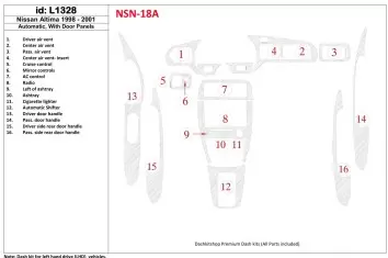 Nissan Altima 1998-2001 Automatic Gearbox, With Door panels, 16 Parts set BD innenausstattung armaturendekor cockpit dekor - 1- 