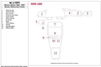 Nissan Altima 1998-2001 Manual Gearbox, Without Door panels,12 Parts set BD innenausstattung armaturendekor cockpit dekor