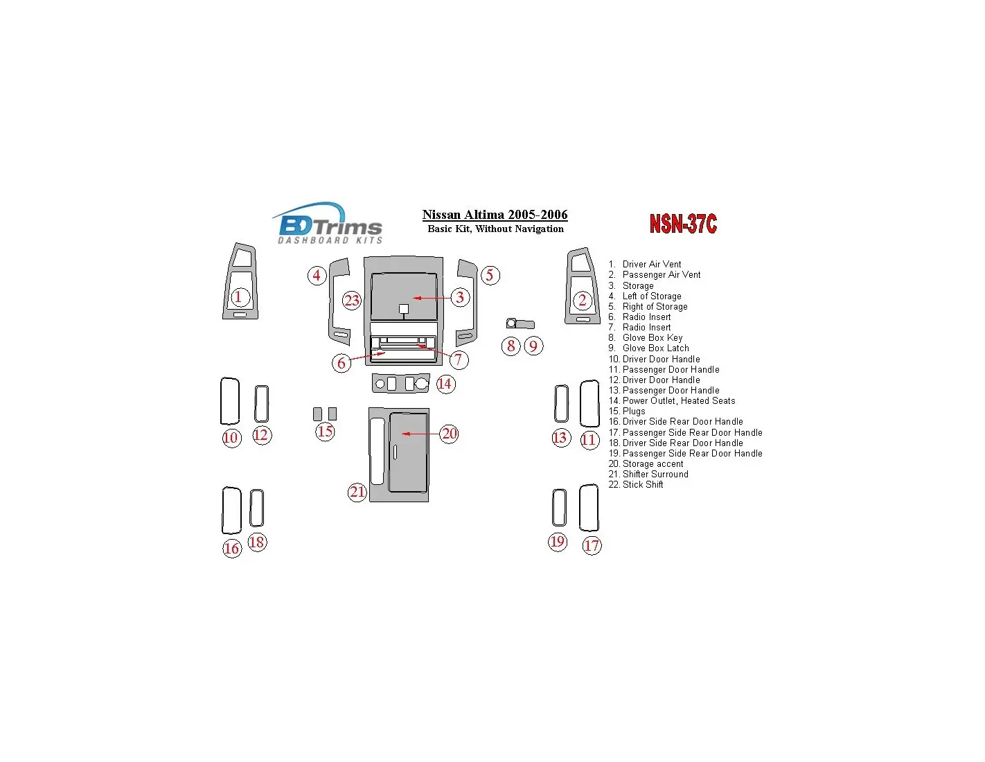 Nissan Altima 2005-2006 Grundset BD innenausstattung armaturendekor cockpit dekor - 1- Cockpit Dekor Innenraum