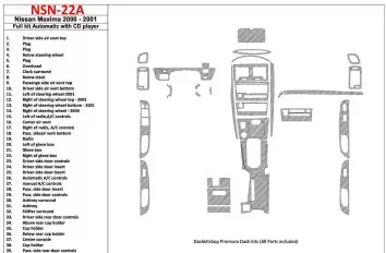 Nissan Maxima 2000-2001 Voll Satz, Automatic Gearbox, Radio With CD Player, 39 Parts set BD innenausstattung armaturendekor cock