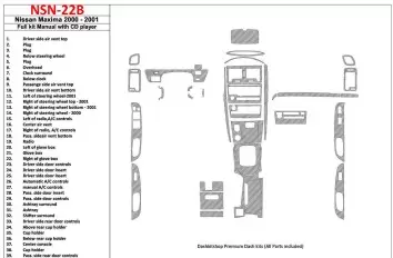 Nissan Maxima 2000-2001 Voll Satz, Manual Gearbox, Radio With CD Player, 39 Parts set BD innenausstattung armaturendekor cockpit