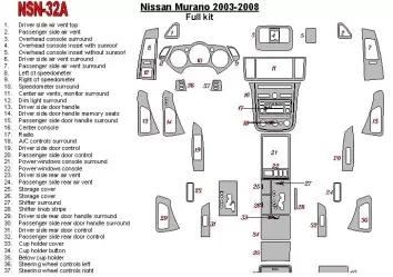 Nissan Murano 2003-2008 Voll Satz BD innenausstattung armaturendekor cockpit dekor - 2- Cockpit Dekor Innenraum