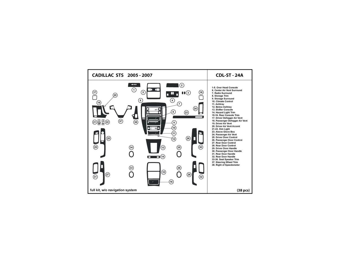 Cadillac STS 2008-2012 Voll Satz, With NAVI, Without NAVI BD innenausstattung armaturendekor cockpit dekor - 1- Cockpit Dekor In