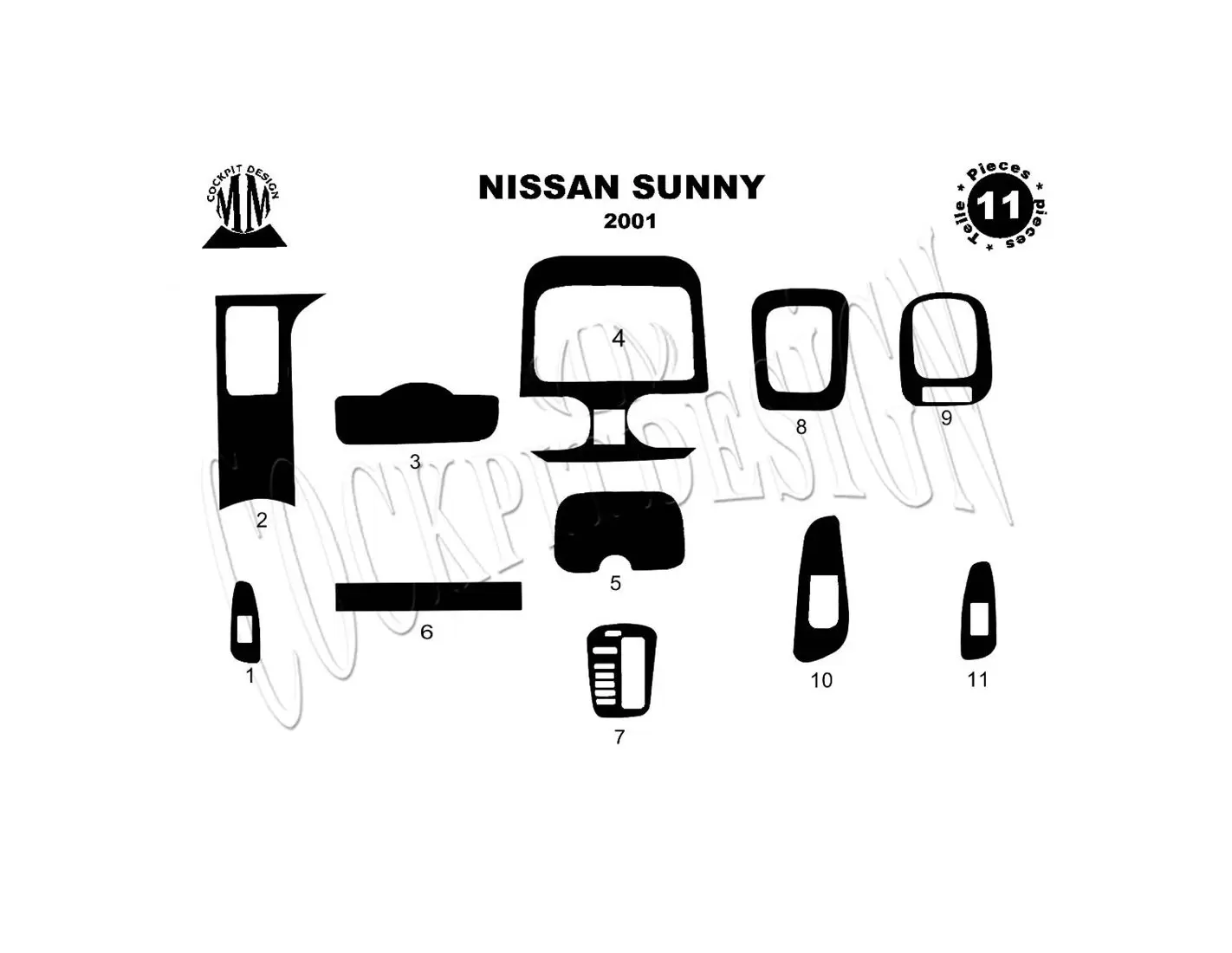 Nissan Sunny 2001 Mittelkonsole Armaturendekor Cockpit Dekor 11-Teilige - 1- Cockpit Dekor Innenraum