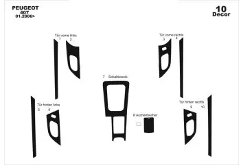 Peugeot 407 Doors 06.05 - 12.10 Mittelkonsole Armaturendekor Cockpit Dekor 10 -Teile