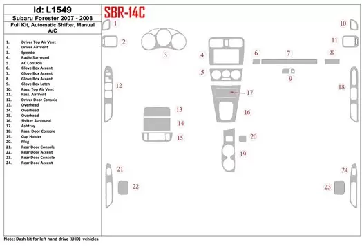 Subaru Forester 2007-2008 Voll Satz, Manual Gear Box, Manual Gearbox AC BD innenausstattung armaturendekor cockpit dekor - 1- Co